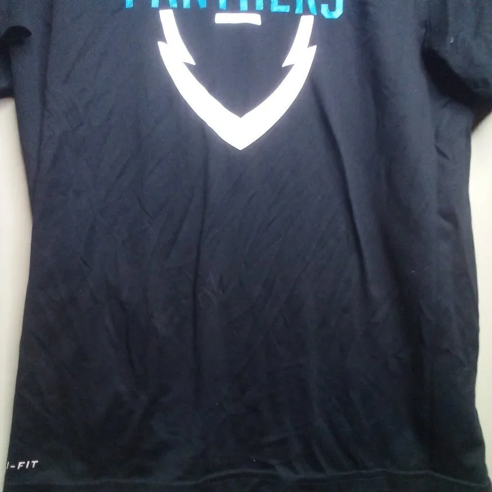 Nike Carolina Panthers Shirt L Boys Dri-Fit Short Sleeve Black Blue